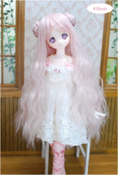 【4.5インチ】　ドール用ウィッグ　ロレイユ・ウェーブ　スーパーロング　　/ フェアリーピンク（mixカラー）