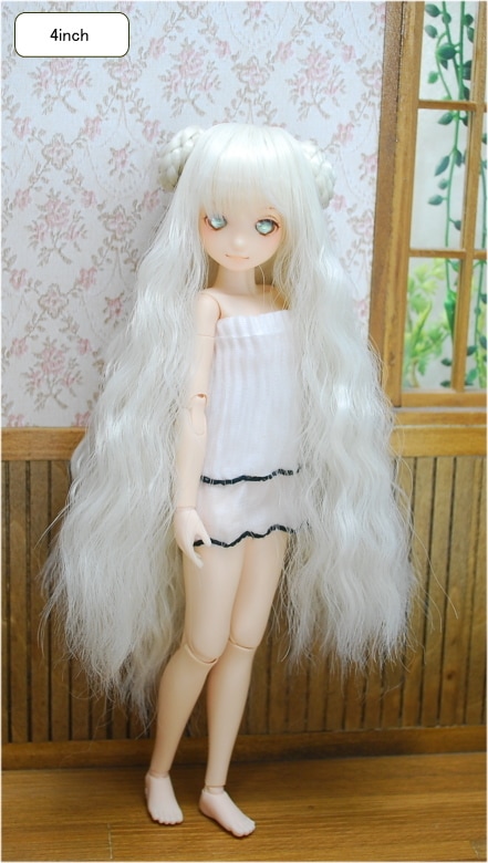 【4インチ】　ドール用ウィッグ　ロレイユ・ウェーブ　スーパーロング　　/ アイボリーホワイト（mixカラー）