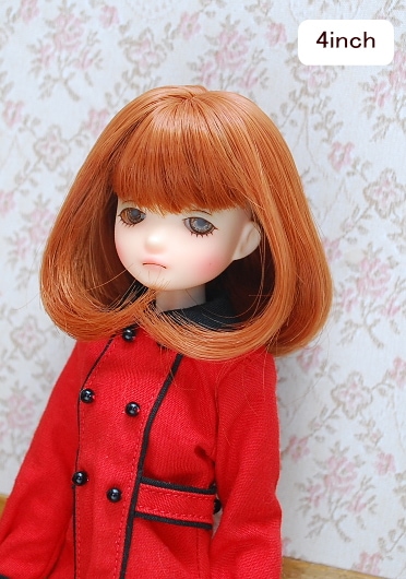 4インチ】 ドール用ウィッグ 内巻ミディアムボブ / オレンジブラウン