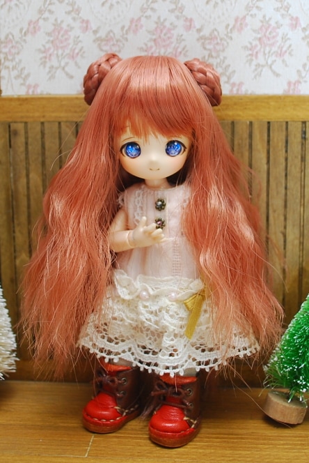 【4インチ】　ドール用ウィッグ　ロレイユ・ウェーブ　ロング　　/ ピーチブラウン