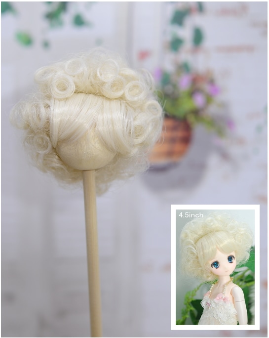 　【4．5インチ】　ドール用ウィッグ　前髪ありアフロ　（オフホワイト）