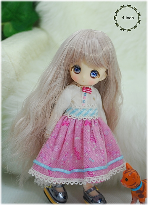 （完売）　　【4インチ】　ドール用ウィッグ　ゆるウェーブ　ロング　【アレンジ小物付き】　　（ライトパープルシルバー）