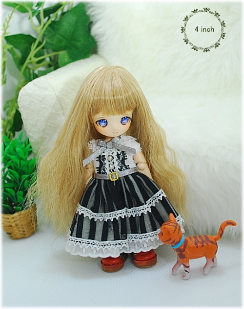 【4インチ】　ドール用ウィッグ　ゆるウェーブ　ロング　【アレンジ小物付き】　（ミルクティーベージュ）