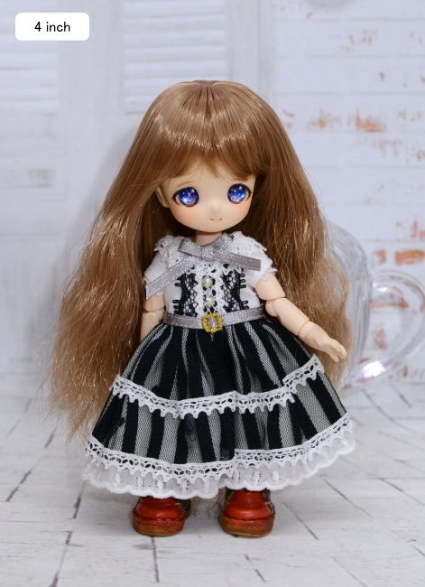 【4インチ】　ドール用ウィッグ　ゆるウェーブ　ロング・アレンジ小物付き　（ブロンズ）　