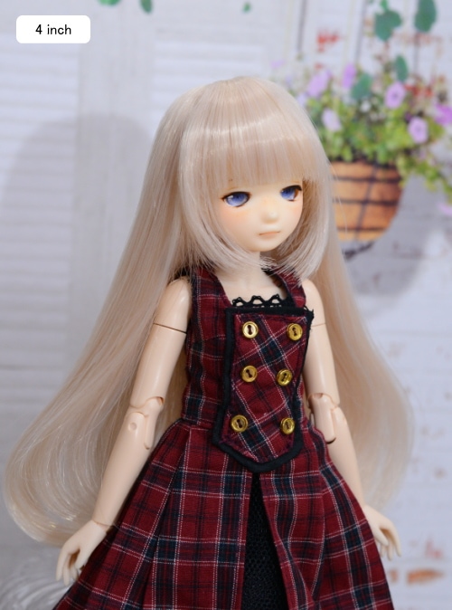 【4インチ】　ドール用ウィッグ　ナチュラルロングワンカール・アレンジ小物付　（シェルピンク）