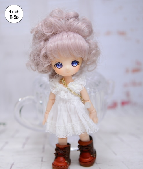 【4インチ】　ドール用ウィッグ　前髪ありアフロ　（ライトパープルシルバー）