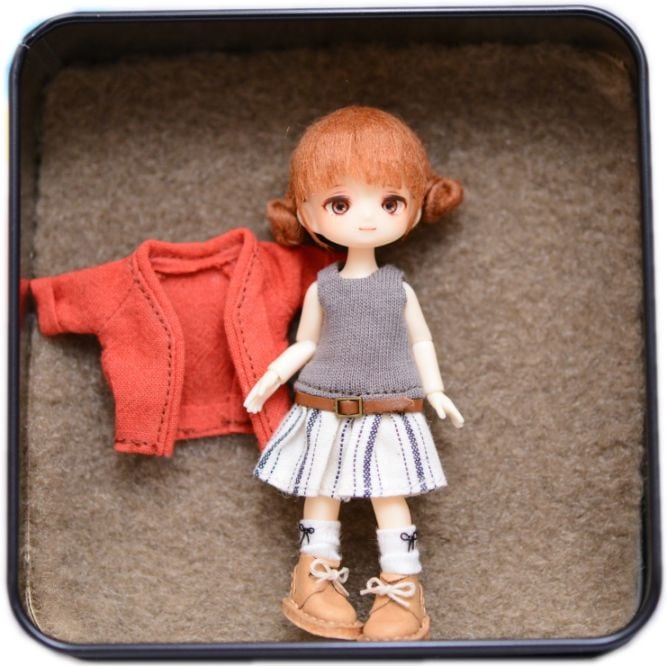 【カスタムドール】作家様コラボ　フルセット　ミゼットカスタムドール　ワンピース&カーデセット★C★