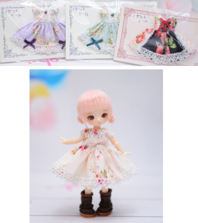 ◆委託品◆　アトリエ†月布様　ミゼットドールサイズ　お洋服　　ギャザーワンピ（4種）