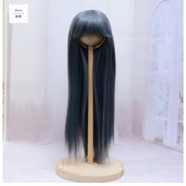 【6インチ】　耐熱ドール用ウィッグ　ストレートロング　ラピスアッシュグレー　/頭囲約15cm