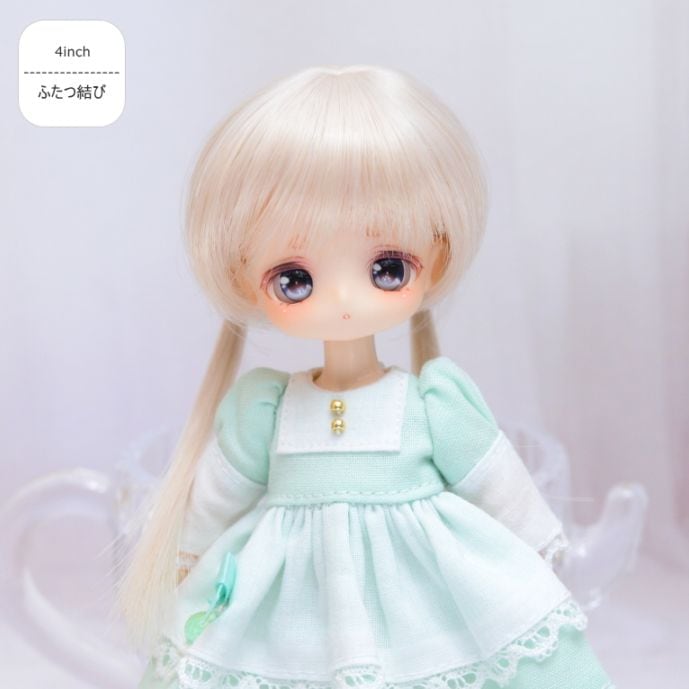 【4インチ】　耐熱 ドール用ウィッグ ふたつむすび　シェルピンク