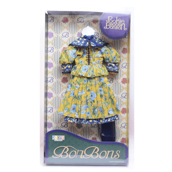 アゾンインターナショナル BonBons 花柄MIXブラウス＆スカートセット　マスタード×ネイビー