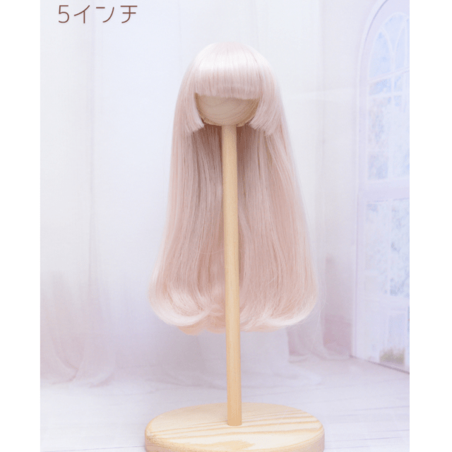 【5インチ】耐熱ドール用ウィッグ　ロング内巻 ペールアッシュピンク　/頭囲約13cm