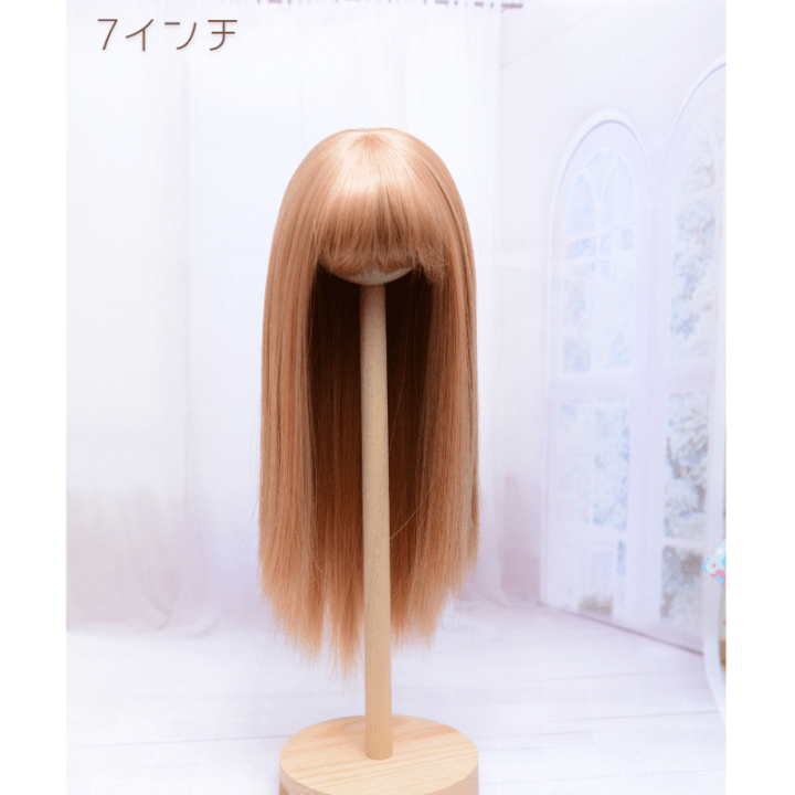 【7インチ】耐熱ドール用ウィッグ　シャギーストレートロング　/ シルキーアンバー