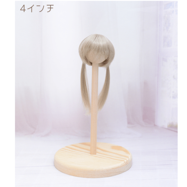 【4インチ】　耐熱 ドール用ウィッグ ふたつむすび　ソフトグレージュ