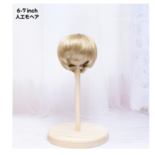 【6-7インチ】人工モヘア　ドール用ウィッグ　ショート（襟足長め） ゴールドミックス　海外製
