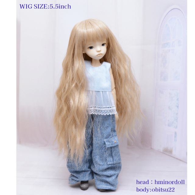 【5.5インチ】　耐熱　ドール用ウィッグ　ゆるふわロング　ミルクティミックス　/頭囲約14cm