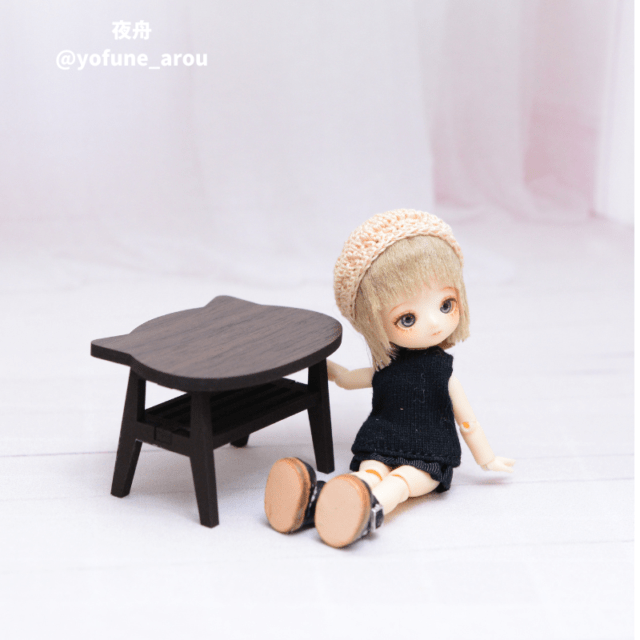 【委託品】ミゼットドールサイズ　カフェテーブル、ねこテーブル　【夜舟さん（X：@yofune_arou）ハンドメイド】