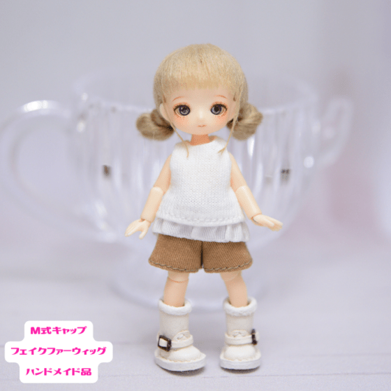ミゼットドール用　M式キャップフェイクファーウィッグ（ベージュ2）　ハンドメイド品/202608