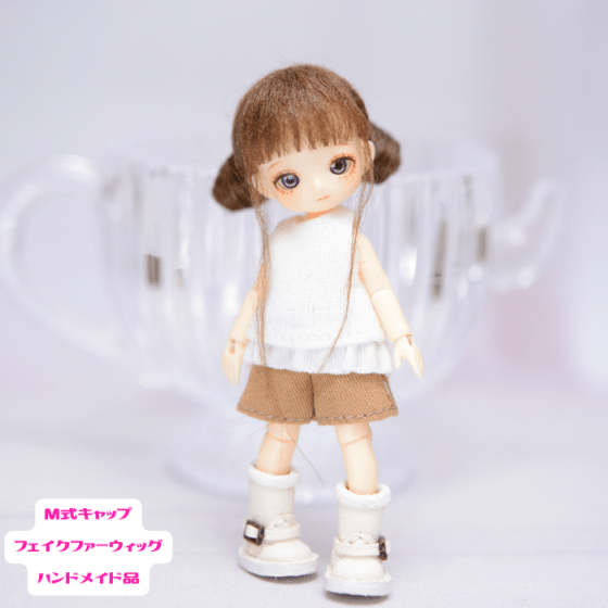 ミゼットドール用　M式キャップフェイクファーウィッグ（ブラウン4）　ハンドメイド品/202608