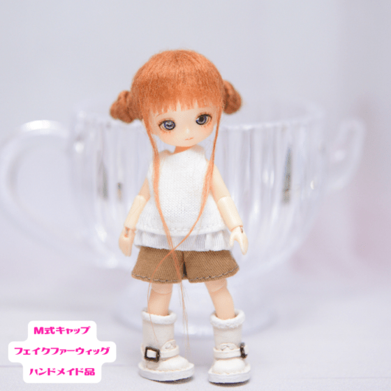 ミゼットドール用　M式キャップフェイクファーウィッグ（オレンジブラウン1）　ハンドメイド品/202608