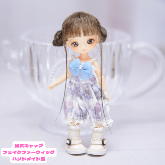 ミゼットドール用　M式キャップフェイクファーウィッグ（ダークブラウン4）　ハンドメイド品/202608