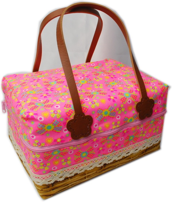 ふたりで仲良し♪　おでかけバッグ・中　ピンクスピンクかごバッグ風　【まるしぇらぱん】　H2412-maB06 ＜F＞