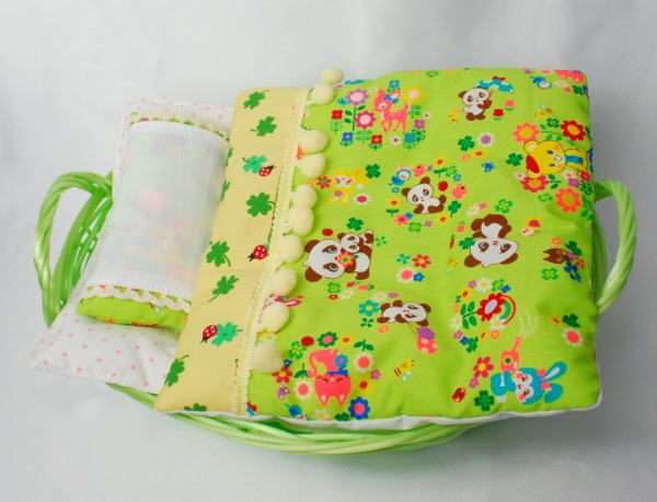 ★ふわふわドリームセット・かご付　【レトロきみどり】　8インチドールサイズ　【まるしぇらぱん】/H2412-ma01（オ）