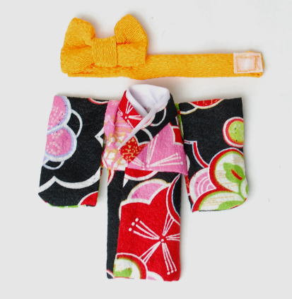 　【オビツ11ｃｍ用】　きせかえお着物　黒花さくら　/Toshi