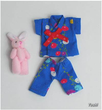 【オビツ11ｃｍ用】　きせかえお着物　甚平　あお　/Toshi