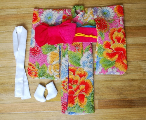 【オビツ21ｃｍ】　きせかえお着物　オレンジ花振袖　/Toshi