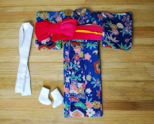 【オビツ21ｃｍ】　きせかえお着物　青ちりめん　/Toshi