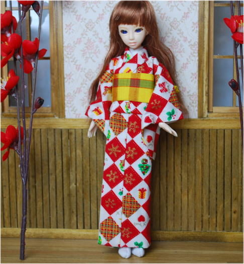 【オビツボディ23ｃｍ用】　きせかえお着物　クリスマス柄　　/Toshi
