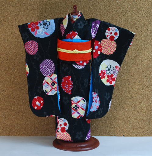 きせかえお着物 黒まり-Toshi/　*22cmドールサイズ