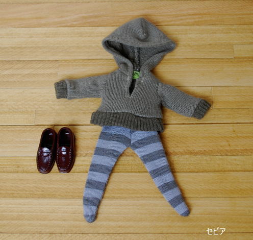 (再販）　パーカー＆タイツセット【セピア】　ローファー付　オビツ11cmボディサイズ　/sum.