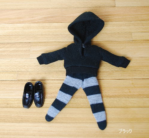 パーカー＆タイツセット【ブラック】　ローファー付　オビツ11cmボディサイズ　/sum.