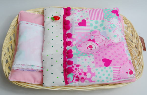 ふわふわドリームセット・かご付　【ピンク×ピンクくまボールトリム付】　8インチドールサイズ　【まるしぇらぱん】/ma2406-05