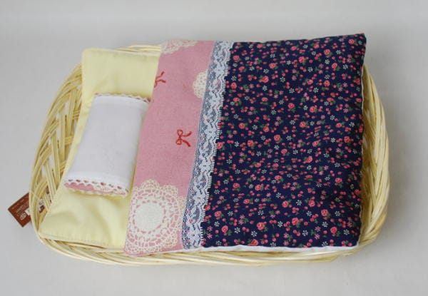 ふわふわドリームセット・かご付　【紺小花】　20cmドールサイズ　【まるしぇらぱん】