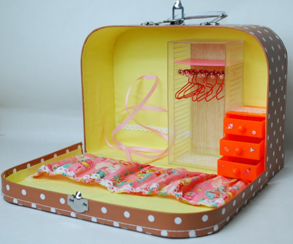 わくわくドールトランク（大）　［ドール収納タイプ］　　【ライトブラウンドット】　まるしぇらぱん 　【まるしぇらぱん】