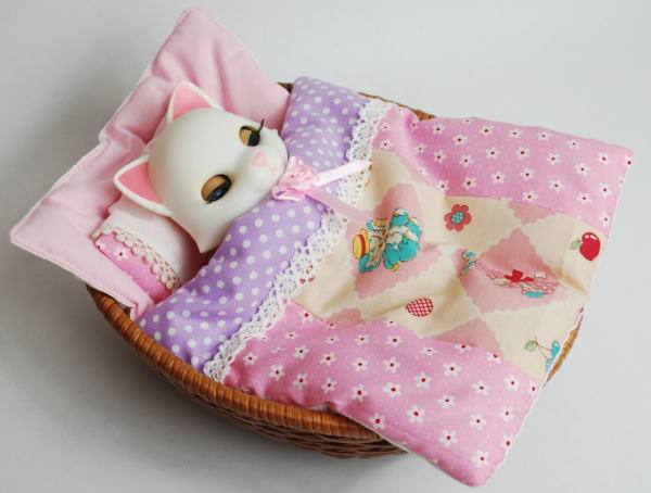 ふわふわドリームセット・かご付　【お布団セット/うさぎ＆ぞう柄】　20cmドールサイズ　/まるしぇらぱん