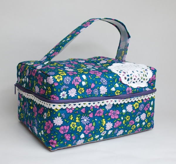 ふたりで仲良し♪　おでかけバッグ・中　【ダークグリーン花柄】*20ｃｍドールふたりサイズ