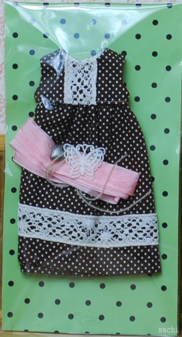 （売切）ノースリーブワンピース　茶ドット　　/22cmドールサイズ　【sachi】