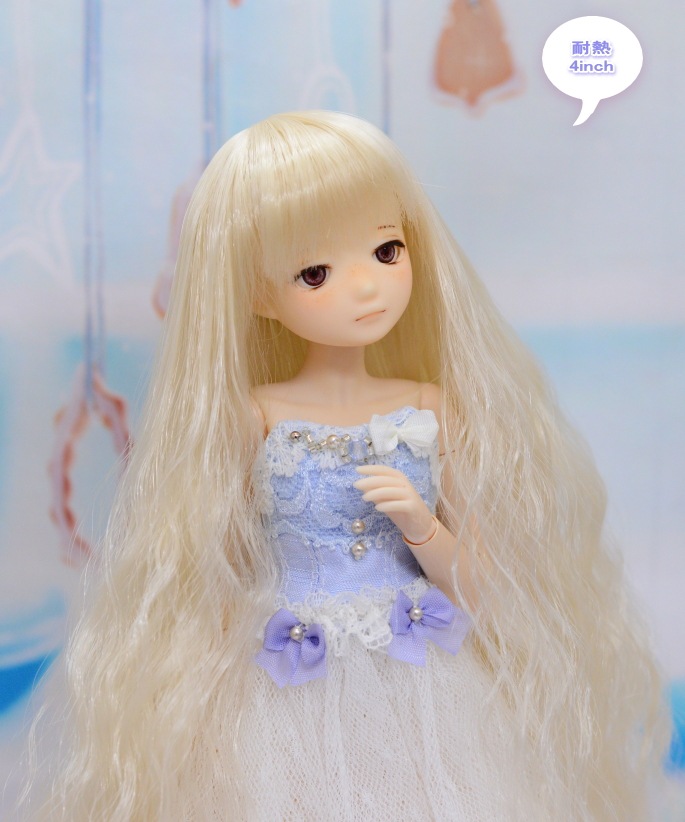 　【4インチ】　ドール用ウィッグ　ゆるウェーブ スーパーロング　ペールブロンド　