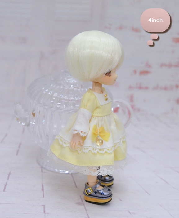 【4インチ】 耐熱 ドール用ウィッグ 前髪長めショート ペールハニーゴールド/2409