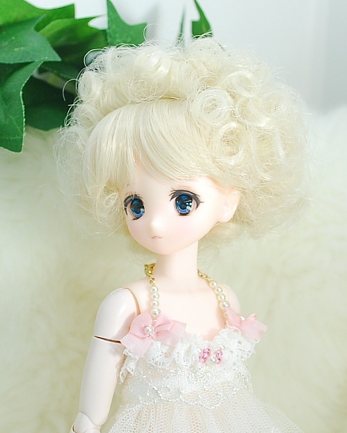 4．5インチ】 ドール用ウィッグ 前髪ありアフロ （オフホワイト