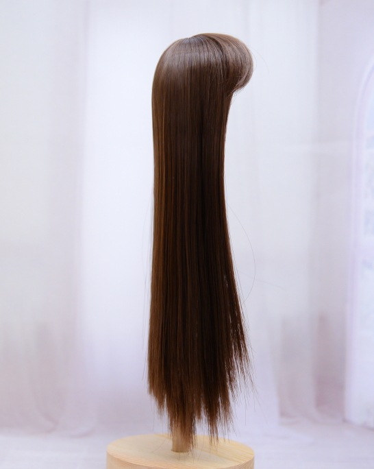 【5.5インチ】　耐熱　ドール用ウィッグ　ストレートロング　細三つ編み2本付　/　ショコラブラウン