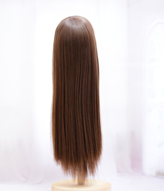 【5.5インチ】　耐熱　ドール用ウィッグ　ストレートロング　細三つ編み2本付　/　ショコラブラウン