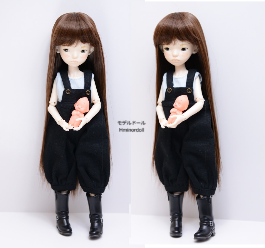 【5.5インチ】　耐熱　ドール用ウィッグ　ストレートロング　細三つ編み2本付　/　ショコラブラウン