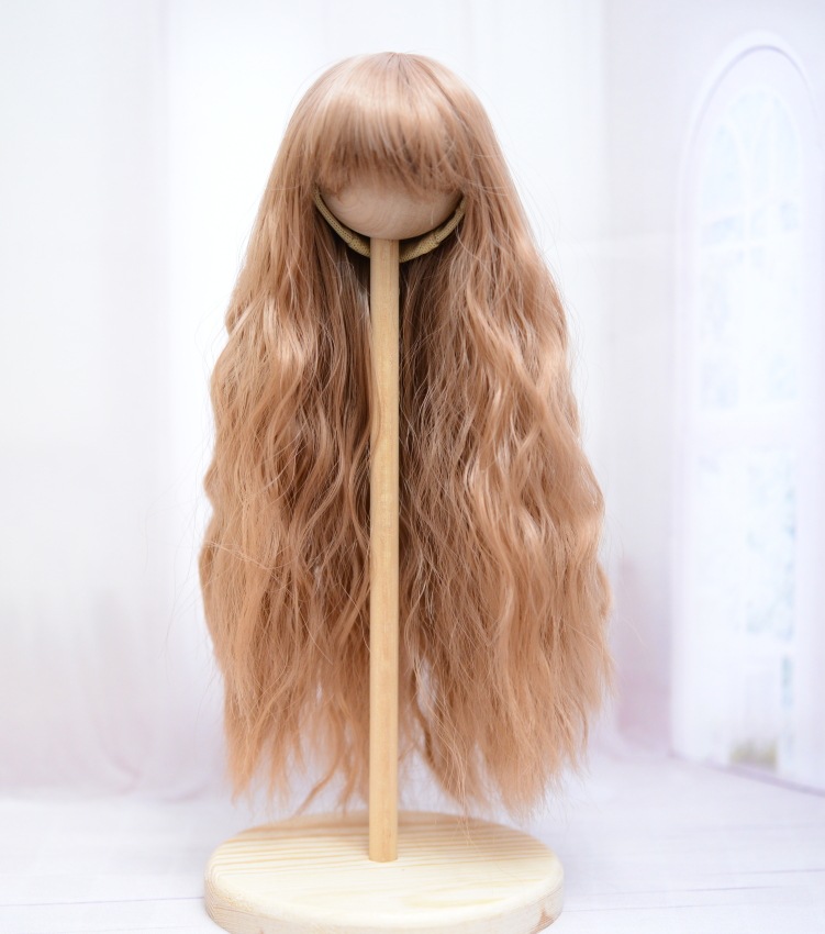 【6インチ】　耐熱　ドール用ウィッグ　ゆるふわロング　細三つ編み2本付　/　ゴールデンオリーブ