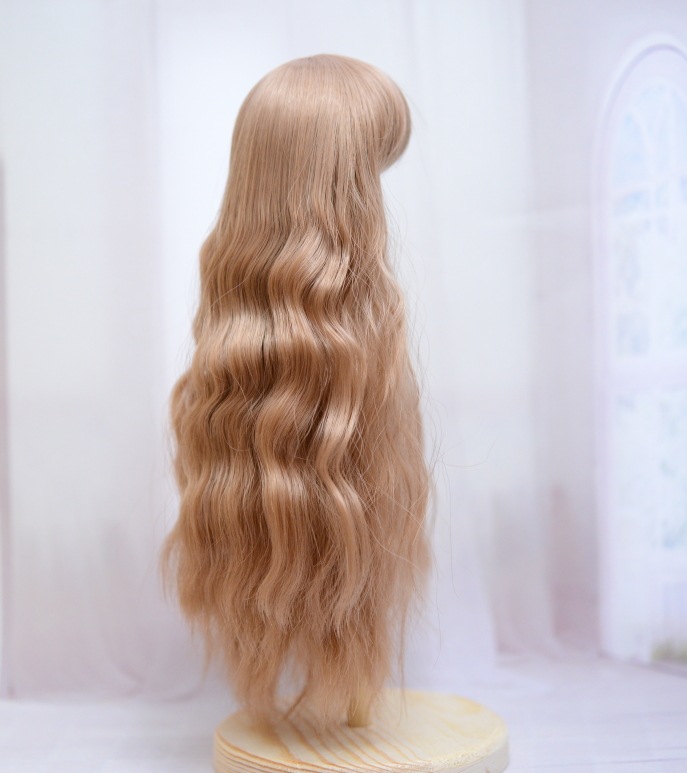 【6インチ】　耐熱　ドール用ウィッグ　ゆるふわロング　細三つ編み2本付　/　ゴールデンオリーブ