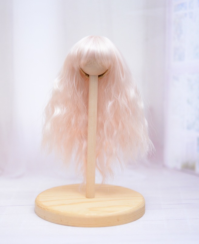 【4インチ】　耐熱　ドール用ウィッグ　ゆるふわロング　細三つ編み2本付　/　ペールピンクミックス